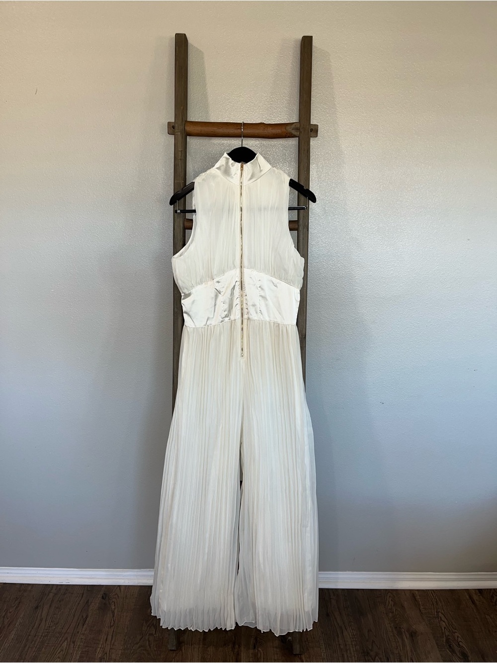 Sleeveless Pleated Wide-Leg Jumpsuit in White